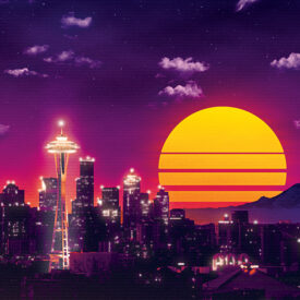 Neon City Commission - Seattle - Synthwave Art - Patrick King Art